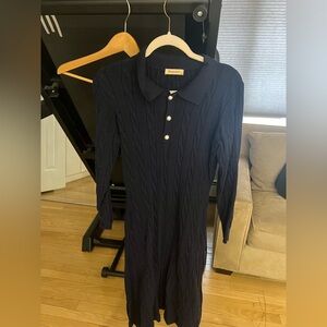 Navy Cable Knit Long Sleeve Dress